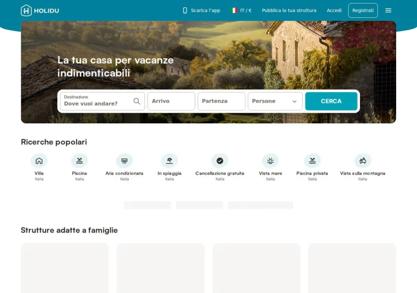 Schermata della pagina offerta di Holidu