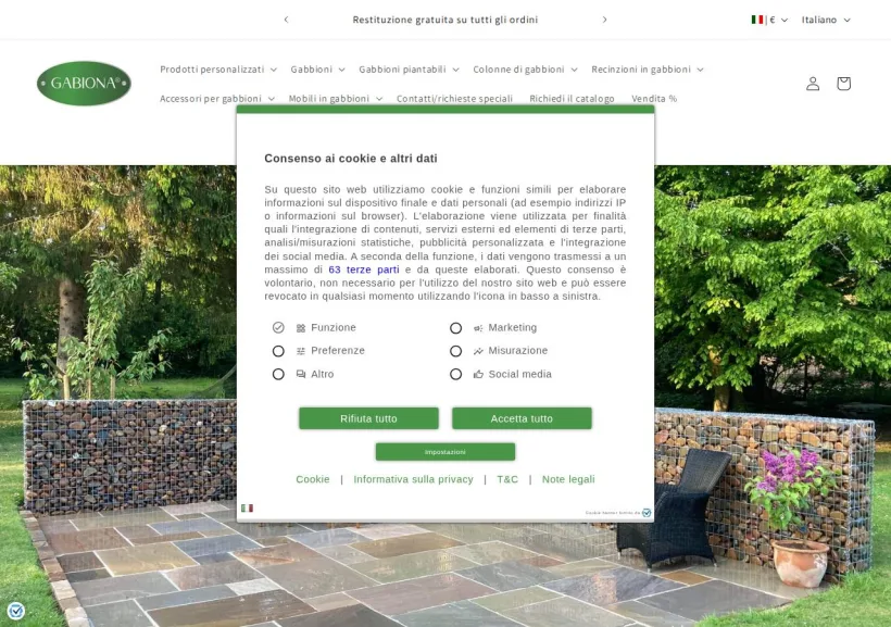 Schermata della pagina offerta di Gabiona