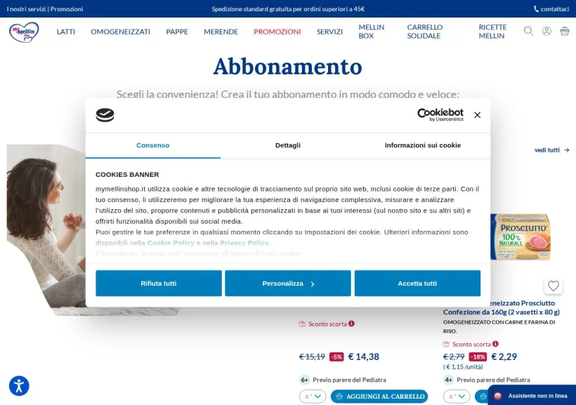 Schermata della pagina offerta di My Mellin shop