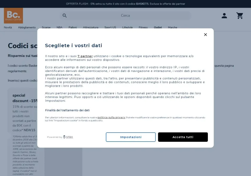 Schermata della pagina offerta di Basket-Center