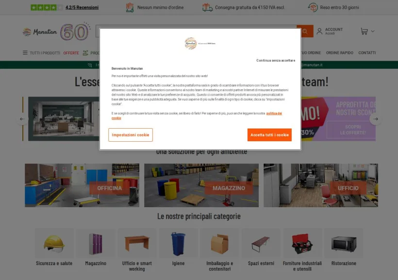 Schermata della pagina offerta di Manutan