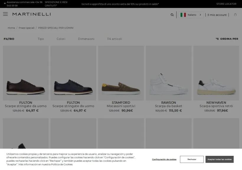 Schermata della pagina offerta di Martinelli