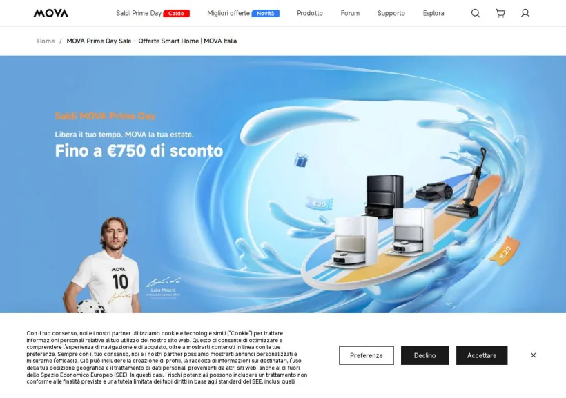 Schermata della pagina offerta di Mova
