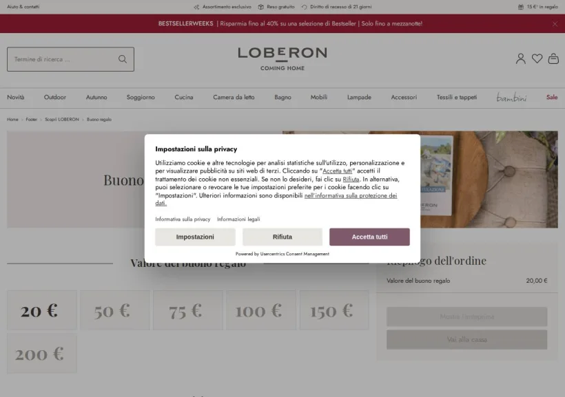 Schermata della pagina offerta di Loberon