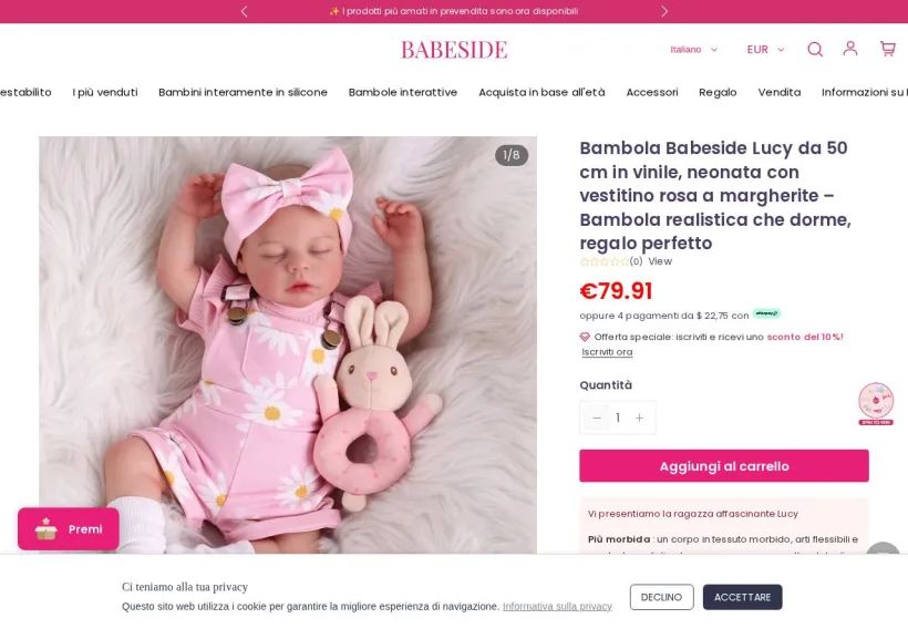 Schermata della pagina offerta di Babeside