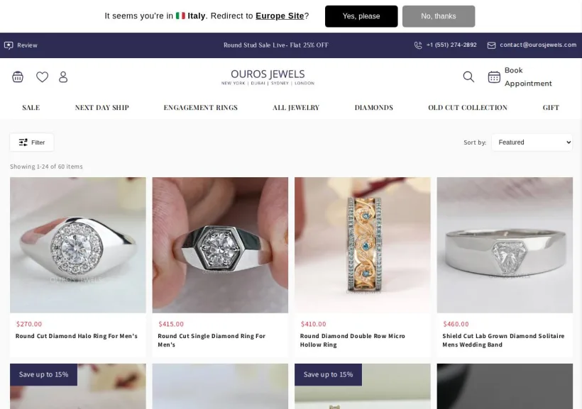 Schermata della pagina offerta di Ouros Jewels