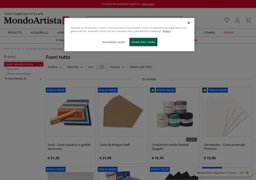 Schermata della pagina offerta di Mondo Artista