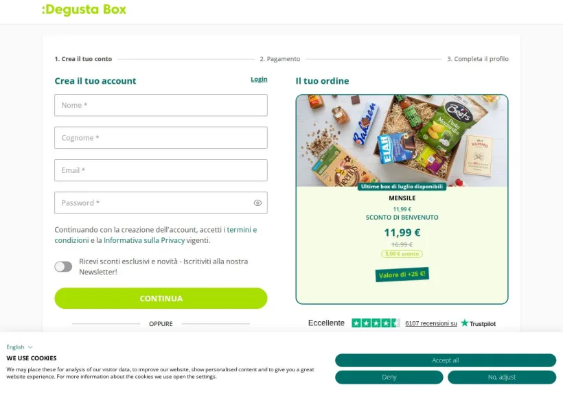 Schermata della pagina offerta di Degusta Box