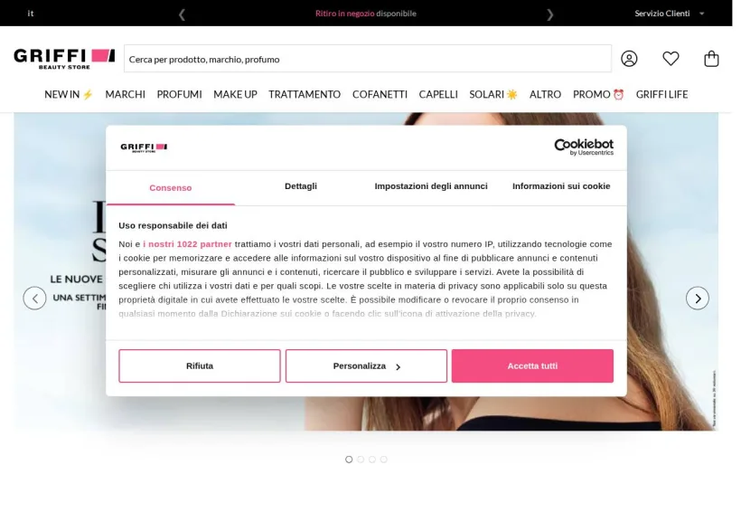 Schermata della pagina offerta di Griffi