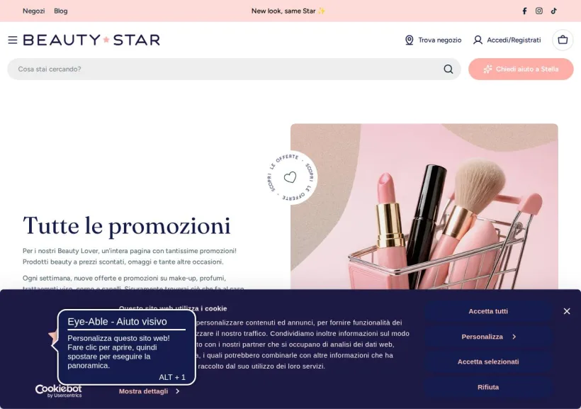 Schermata della pagina offerta di Beauty Star