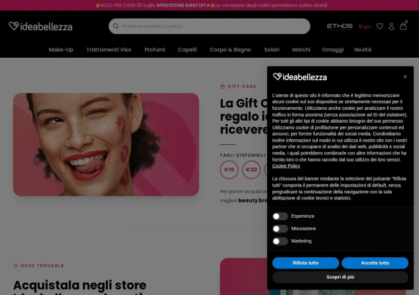 Schermata della pagina offerta di Ideabellezza