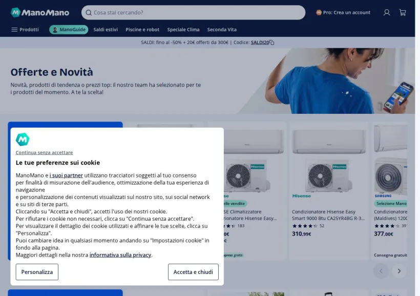 Schermata della pagina offerta di ManoMano