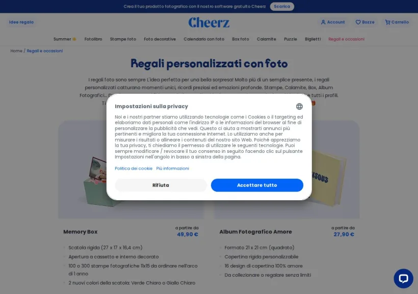 Schermata della pagina offerta di Cheerz