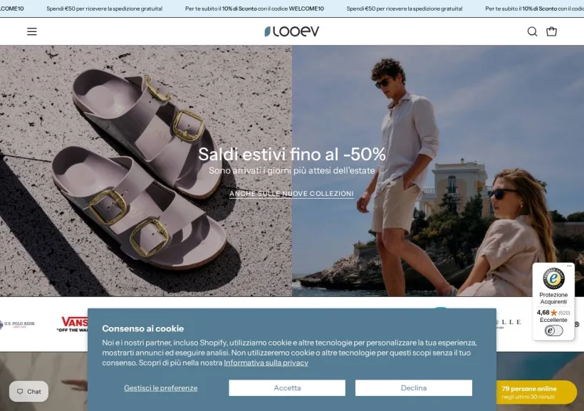 Schermata della pagina offerta di Looev