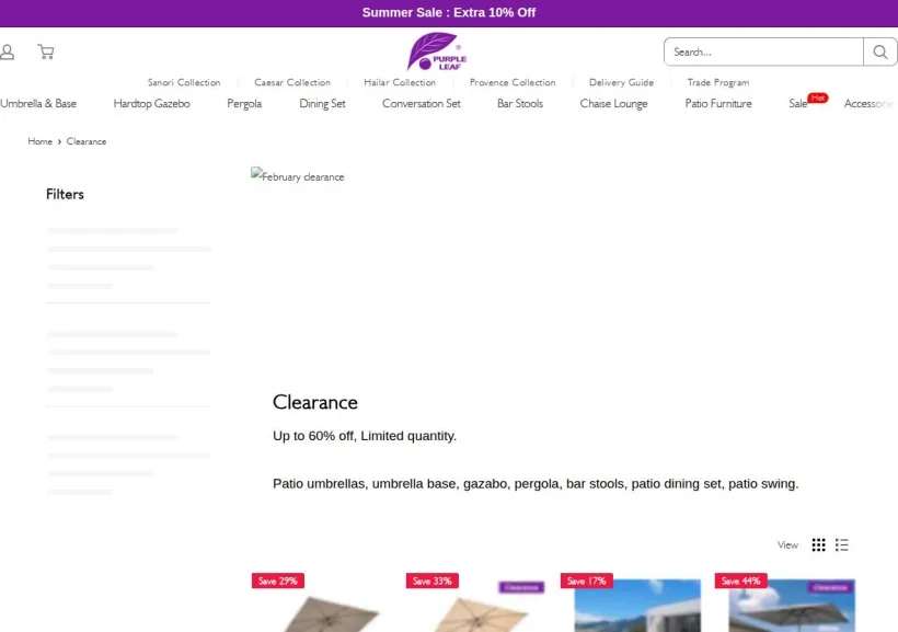Schermata della pagina offerta di purpleleaf.it