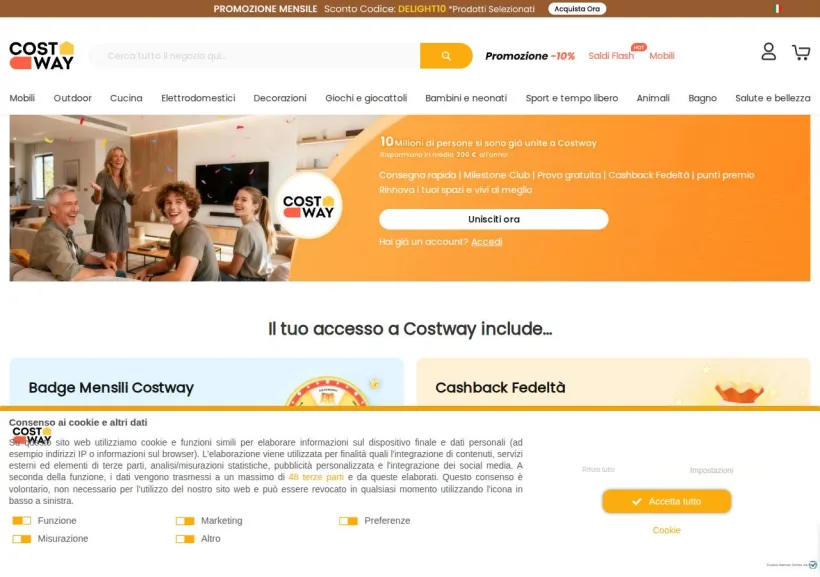Schermata della pagina offerta di COSTWAY