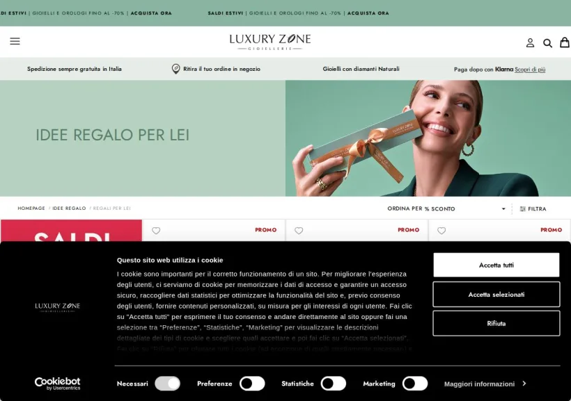 Schermata della pagina offerta di Luxury Zone