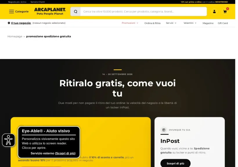 Schermata della pagina offerta di Arcaplanet