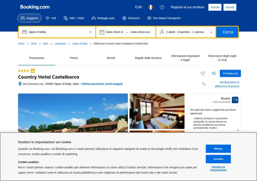 Schermata della pagina offerta di Booking