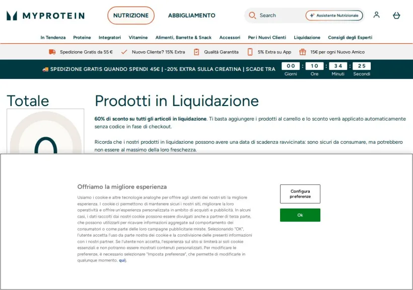 Schermata della pagina offerta di MyProtein