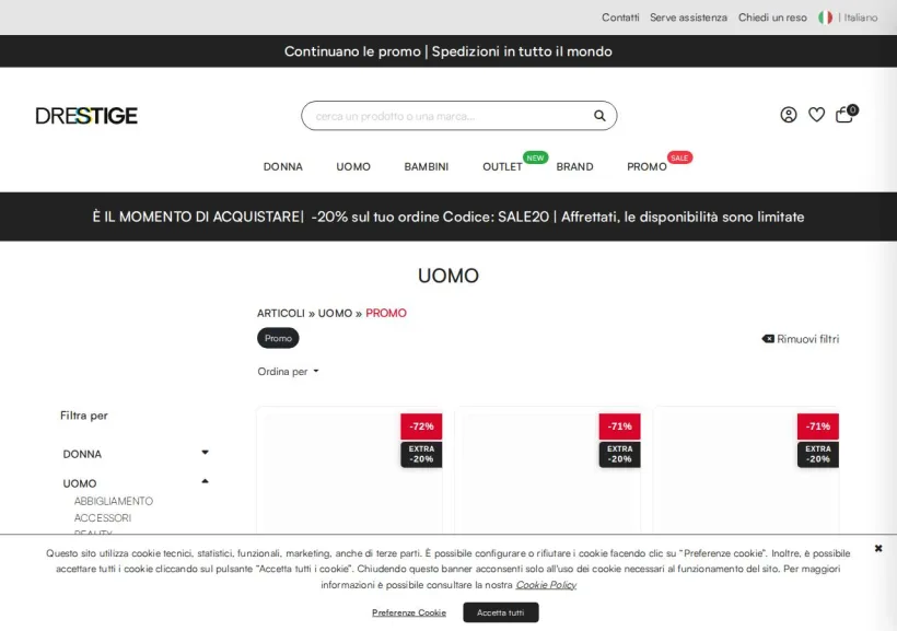 Schermata della pagina offerta di Drestige