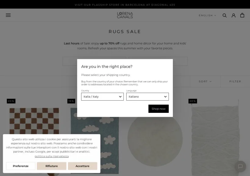 Schermata della pagina offerta di Lorena Canals