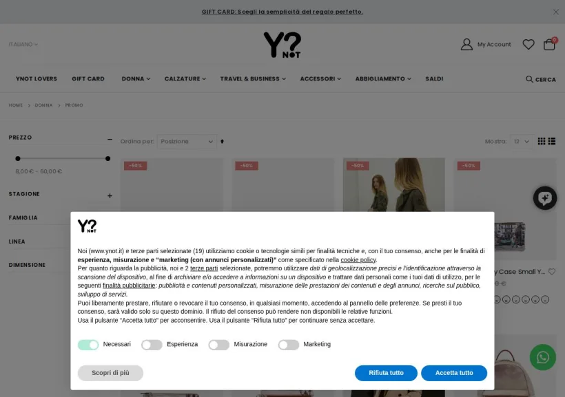 Schermata della pagina offerta di YNot