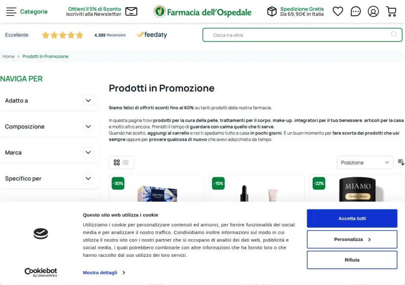 Schermata della pagina offerta di Farmacia dell'Ospedale