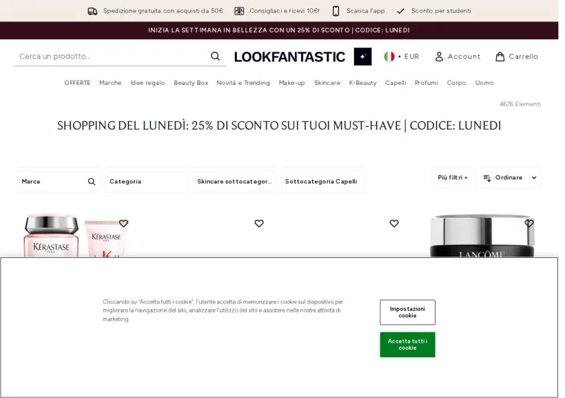 Schermata della pagina offerta di Look Fantastic