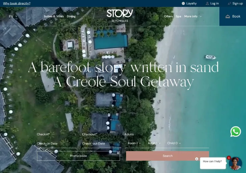 Schermata della pagina offerta di Story Seychelles