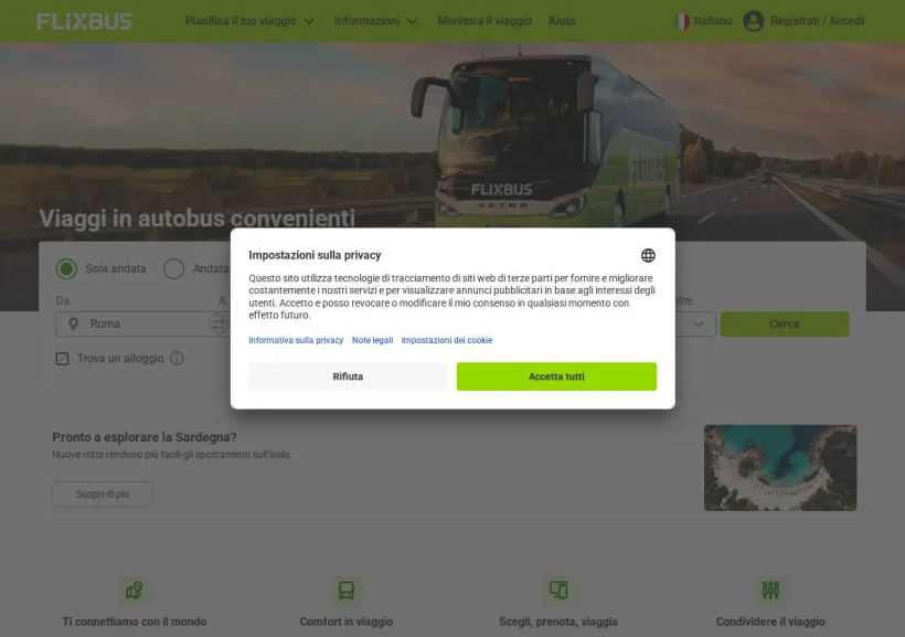 Schermata della pagina offerta di FlixBus