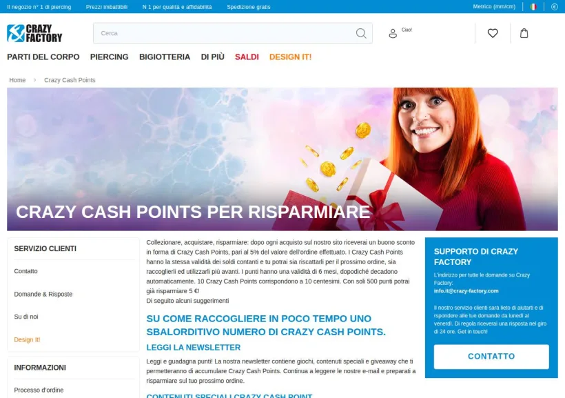 Schermata della pagina offerta di Crazy Factory