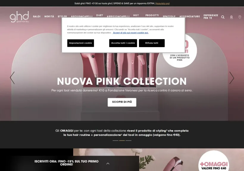 Schermata della pagina offerta di GHD