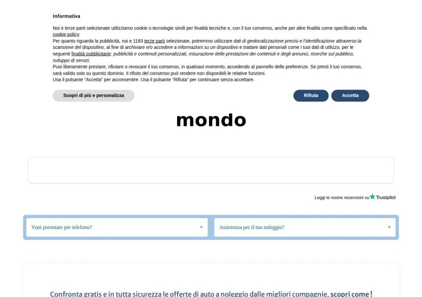 Schermata della pagina offerta di Ionoleggioauto