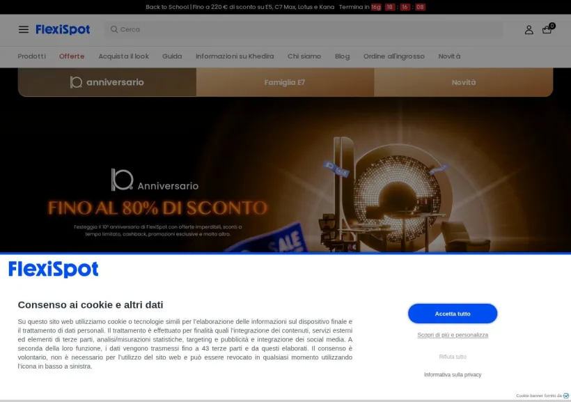 Schermata della pagina offerta di Flexispot