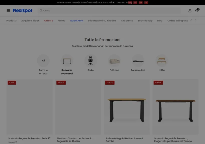 Schermata della pagina offerta di Flexispot