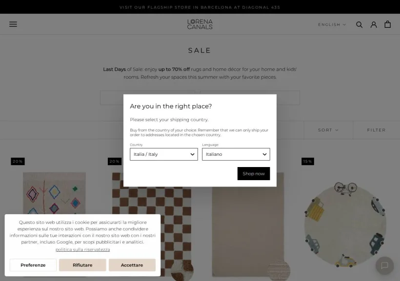 Schermata della pagina offerta di Lorena Canals