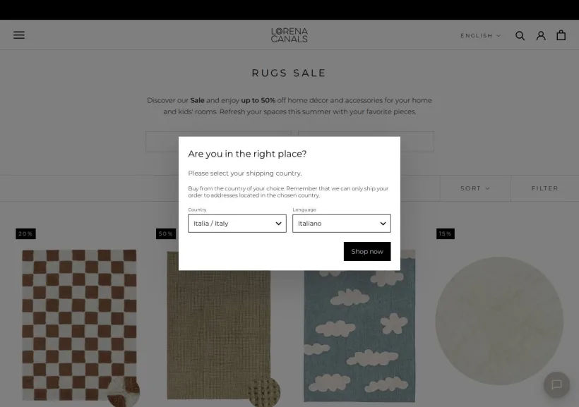 Schermata della pagina offerta di Lorena Canals