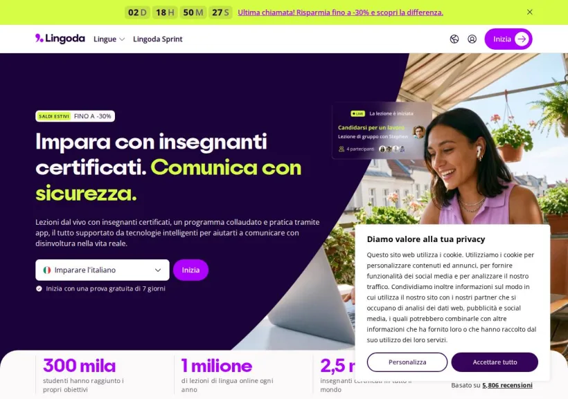 Schermata della pagina offerta di Lingoda