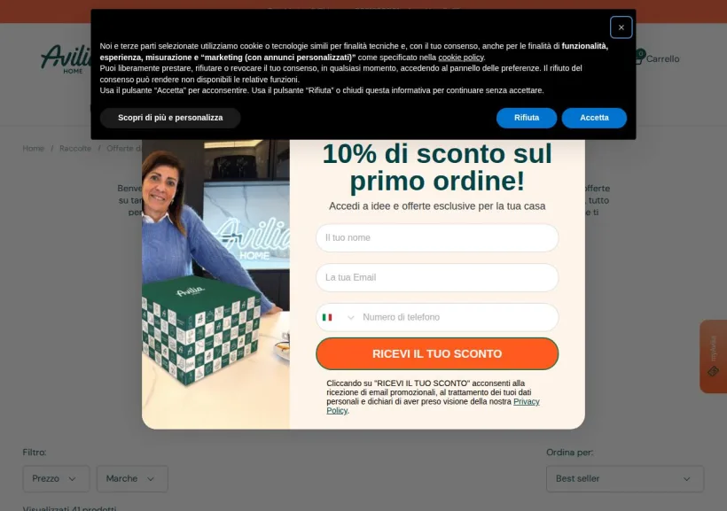 Schermata della pagina offerta di Avilia Home