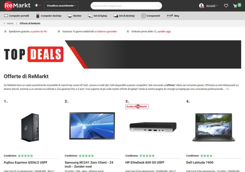 Schermata della pagina offerta di Remarkt
