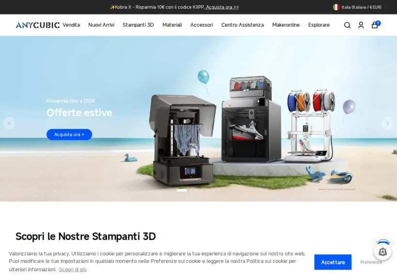 Schermata della pagina offerta di Anycubic