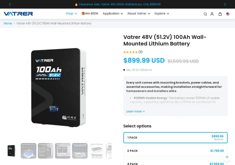 Schermata della pagina offerta di Vatrer