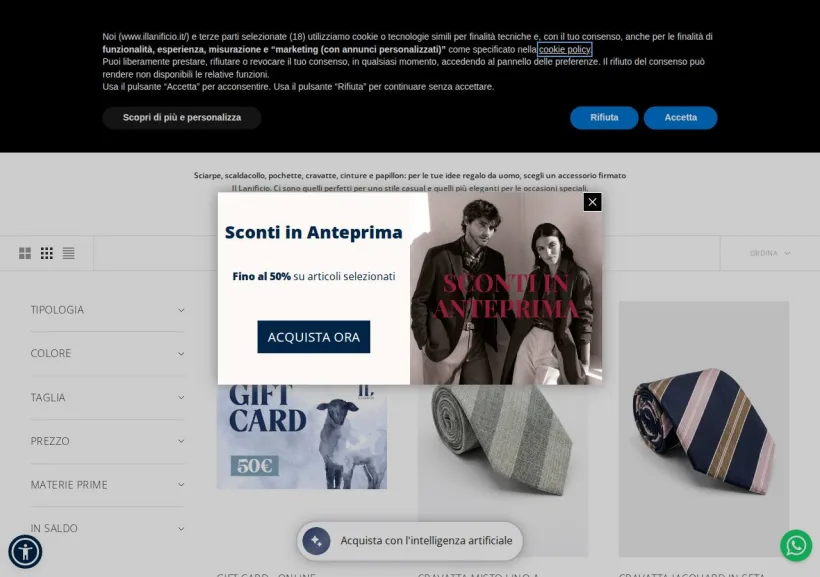Schermata della pagina offerta di Il Lanificio