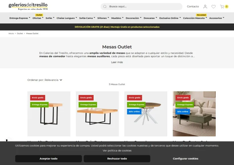 Schermata della pagina offerta di Galerias del Tresillo