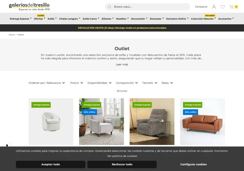 Schermata della pagina offerta di Galerias del Tresillo