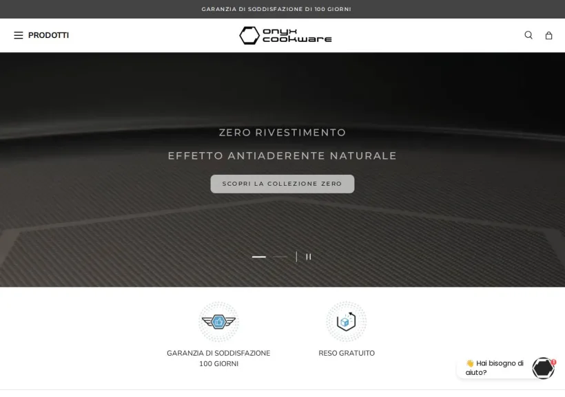Schermata della pagina offerta di Onyx Cookware