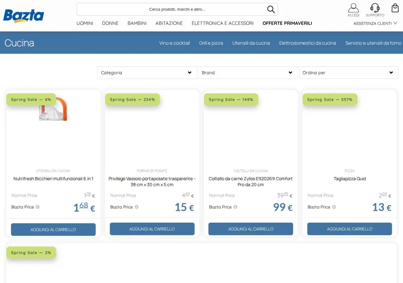 Schermata della pagina offerta di Bazta