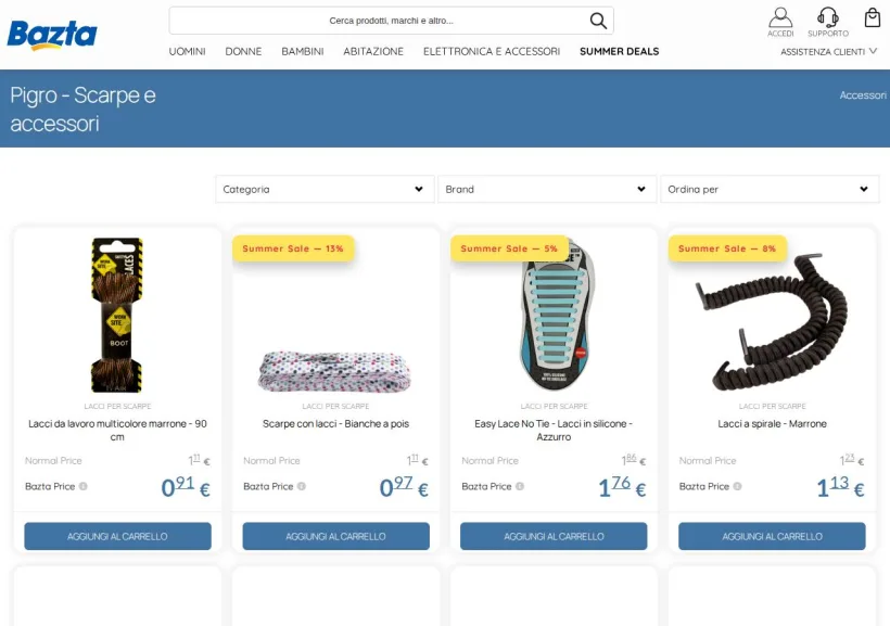 Schermata della pagina offerta di Bazta