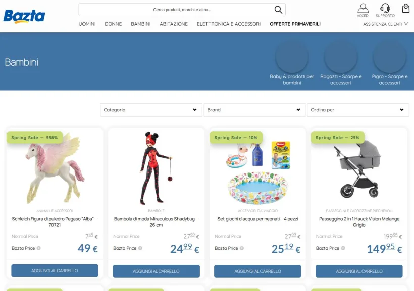 Schermata della pagina offerta di Bazta